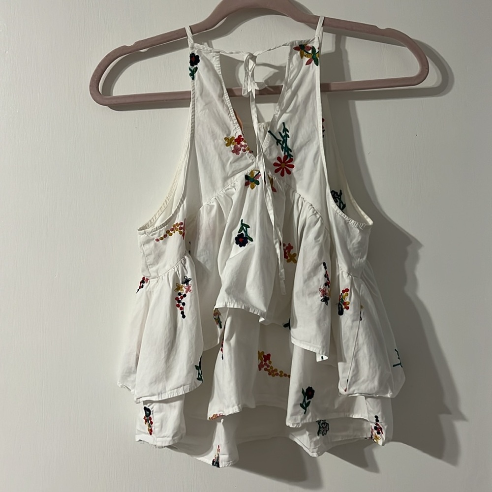 Zara Embroidered Floral White Tiered Tank Top Small - Picture 4 of 4